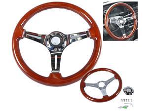 Classic Wood Grain Sport 350mm Steering Wheel Chrome Polish Spokes Classic Wood Grain Sport 350mm Steering Wheel Chrome Polish Spokes