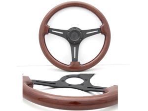 14" 350mm Wooden Steering Wheel Classic Wood Grain Sport Black Spoke Horn Button 14" 350mm Wooden Steering Wheel Classic Wood Grain Sport Black Spoke Horn Button