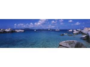 Rocks at the coast with boats in the background, The Baths, Virgin Gorda, British Virgin Islands Print by Panoramic Rocks at the coast with boats in the background, The Baths, Virgin Gorda, British Virgin Islands Print by Panoramic