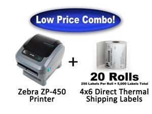 Zebra ZP-450 High Speed Direct Thermal Label Printer + 5,000 - 4x6 Shipping Labels Zebra ZP-450 High Speed Direct Thermal Label Printer + 5,000 - 4x6 Shipping Labels