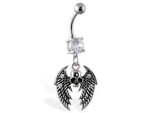 Navel ring with dangling skull with wings Navel ring with dangling skull with wings