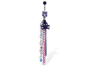 Belly button ring with black skull and multicolor dangles Belly button ring with black skull and multicolor dangles