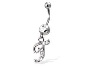 Cursive initial belly button ring, letter T Cursive initial belly button ring, letter T