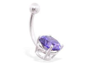 14K solid white gold belly ring with large 8mm purple CZ 14K solid white gold belly ring with large 8mm purple CZ