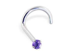14K Gold Nose Screw with Genuine Amethyst, 20 Ga,Gold color:White gold 14K Gold Nose Screw with Genuine Amethyst, 20 Ga,Gold color:White gold