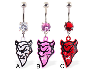 Navel ring with dangling colored devil head,Color:pink - B Navel ring with dangling colored devil head,Color:pink - B