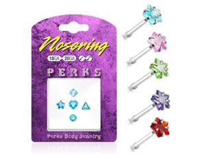 Sterling silver nose pin pack with 5 assorted shapes, 20 ga,Color:amethyst Sterling silver nose pin pack with 5 assorted shapes, 20 ga,Color:amethyst
