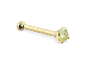 14K Gold Nose Bone with Genuine Peridot, 22 Ga,Gold color:Yellow gold 14K Gold Nose Bone with Genuine Peridot, 22 Ga,Gold color:Yellow gold