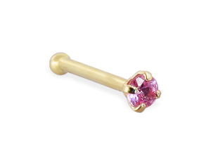 14K Gold Nose Bone with Genuine Pink Sapphire, 22 Ga,Gold color:Yellow gold 14K Gold Nose Bone with Genuine Pink Sapphire, 22 Ga,Gold color:Yellow gold