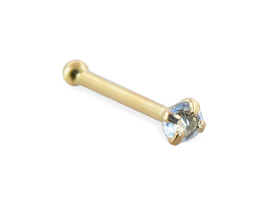 14K Gold Nose Bone with Genuine Aquamarine, 22 Ga,Gold color:Yellow gold 14K Gold Nose Bone with Genuine Aquamarine, 22 Ga,Gold color:Yellow gold