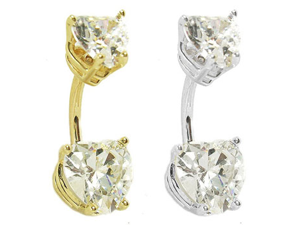 14K Gold Belly Ring with Bottom and Top Heart Diamond CZs Gorgeous,Color:clear,Gold color:Yellow gold 14K Gold Belly Ring with Bottom and Top Heart Diamond CZs Gorgeous,Color:clear,Gold color:Yellow gold