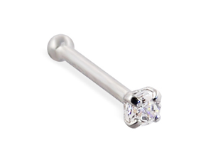 14K Gold Nose Bone with 1.5mm Round CZ Diamond, 22 Ga,Gold color:White gold 14K Gold Nose Bone with 1.5mm Round CZ Diamond, 22 Ga,Gold color:White gold