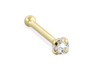 14K Gold Nose Bone with 1.5mm Round CZ Diamond, 22 Ga,Gold color:Yellow gold 14K Gold Nose Bone with 1.5mm Round CZ Diamond, 22 Ga,Gold color:Yellow gold