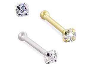 14K Gold Nose Bone with 1.5mm Round CZ, 18 Ga,Gold color:Yellow gold 14K Gold Nose Bone with 1.5mm Round CZ, 18 Ga,Gold color:Yellow gold