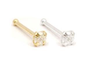 14K Gold Nose Bone with 2mm Round CZ, 18 Ga,Color:clear,Nose Post Length,3/8" (9.53mm) - Xtra Long,Gold color:White gold 14K Gold Nose Bone with 2mm Round CZ, 18 Ga,Color:clear,Nose Post Length,3/8" (9.53mm) - Xtra Long,Gold color:White gold