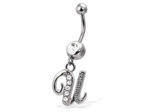 Cursive initial belly button ring, letter U Cursive initial belly button ring, letter U