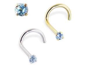14K Gold Nose Screw with Genuine Blue Topaz, 18 Ga,Nose Post Length,5/16" (7.94mm) - Long,Stone Size,2mm,Gold color,White gold 14K Gold Nose Screw with Genuine Blue Topaz, 18 Ga,Nose Post Length,5/16" (7.94mm) - Long,Stone Size,2mm,Gold color,White gold