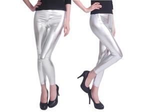 Footless Liquid Wet Look Shiny Metallic Stretch Leggings - Silver (Extra Large) Footless Liquid Wet Look Shiny Metallic Stretch Leggings - Silver (Extra Large)