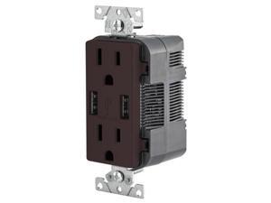 Leviton Combination Duplex Receptacle & USB Charger, 15A, Brown (T5632-B) Leviton Combination Duplex Receptacle & USB Charger, 15A, Brown (T5632-B)