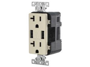 Leviton Combination Duplex Receptacle & USB Charger, 20A, Light Almond (T5832-T) Leviton Combination Duplex Receptacle & USB Charger, 20A, Light Almond (T5832-T)
