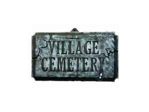 Large Faux-Stone Village Cemetery Halloween Decoration Sign With Skulls Large Faux-Stone Village Cemetery Halloween Decoration Sign With Skulls