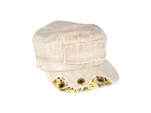 Beige Brown Cadet Cap with Brass Rivets And Camo Trim Beige Brown Cadet Cap with Brass Rivets And Camo Trim