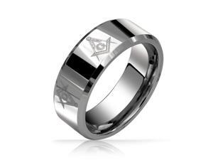 Bling Jewelry Freemason Masonic Mens Tungsten Band Ring Beveled Edge 8mm Bling Jewelry Freemason Masonic Mens Tungsten Band Ring Beveled Edge 8mm