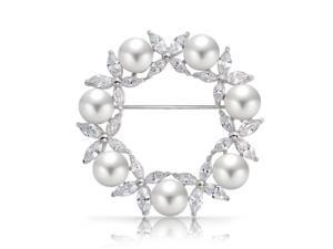 Bling Jewelry White Simulated Pearl Marquise CZ Wreath Pin Rhodium Plated Bling Jewelry White Simulated Pearl Marquise CZ Wreath Pin Rhodium Plated