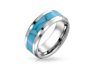 Bling Jewelry Mens Tungsten Simulated Turquoise Inlay Wedding Band Ring Bling Jewelry Mens Tungsten Simulated Turquoise Inlay Wedding Band Ring