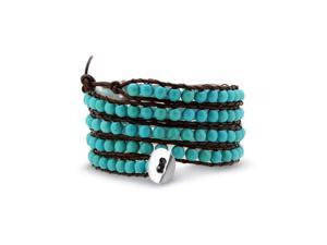 Bling Jewelry Stackable Blue Simulated Turquoise Beads Brown Leather Wrap Bracelet Bling Jewelry Stackable Blue Simulated Turquoise Beads Brown Leather Wrap Bracelet