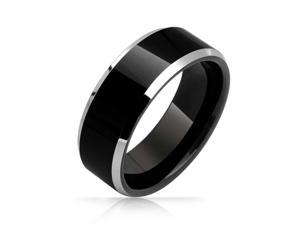 Bling Jewelry Mens Black Flat Top Ring Beveled Tungsten Wedding Band 8mm Bling Jewelry Mens Black Flat Top Ring Beveled Tungsten Wedding Band 8mm