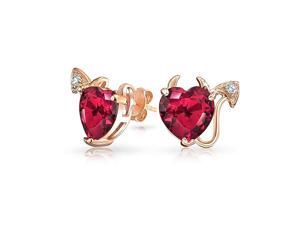 Bling Jewelry Rose Gold Plated CZ Simulated Ruby Devil Heart Studs Silver Bling Jewelry Rose Gold Plated CZ Simulated Ruby Devil Heart Studs Silver