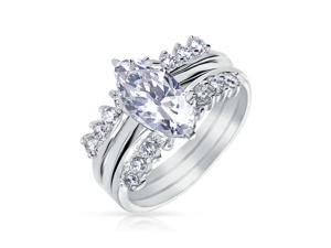 Bling Jewelry 925 Silver CZ Marquise Engagement Ring Set Rhodium Plated Bling Jewelry 925 Silver CZ Marquise Engagement Ring Set Rhodium Plated