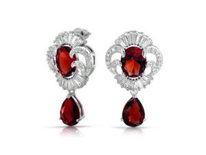 Bling Jewelry Vintage Style Simulated Ruby CZ Drop Earrings Rhodium Plated Bling Jewelry Vintage Style Simulated Ruby CZ Drop Earrings Rhodium Plated