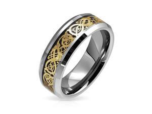 Bling Jewelry Tungsten Celtic Dragon Gold Plated Black Inlay Wedding Ring Bling Jewelry Tungsten Celtic Dragon Gold Plated Black Inlay Wedding Ring