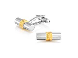 Bling Jewelry Modern Stainless Steel Plated Gold Plated Mens Grooved Round Bar Cufflinks Bling Jewelry Modern Stainless Steel Plated Gold Plated Mens Grooved Round Bar Cufflinks