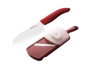 Kyocera Ceramic Red 5.5-inch Santoku Knife and Adjustable Slicer Set Kyocera Ceramic Red 5.5-inch Santoku Knife and Adjustable Slicer Set