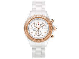 Michele Women's 'Jetway' White Ceramic Diamond Rose Gold Watch Michele Women's 'Jetway' White Ceramic Diamond Rose Gold Watch