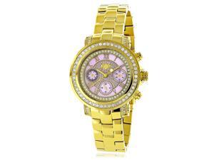 Luxurman Women's 'Montana' Yellow Gold-plated Diamond Accent Pink Watch Luxurman Women's 'Montana' Yellow Gold-plated Diamond Accent Pink Watch