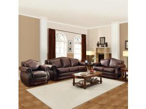 TRIBECCA HOME Myles Traditional Chocolate Bonded Leather Rolled Arm 3-piece Sofa Set TRIBECCA HOME Myles Traditional Chocolate Bonded Leather Rolled Arm 3-piece Sofa Set