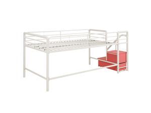 DHP Junior Pink and White Twin Loft Bed with Storage Steps DHP Junior Pink and White Twin Loft Bed with Storage Steps