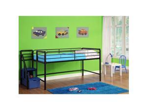 DHP Black Junior Twin Loft Bed with Storage Steps with Optional Curtains DHP Black Junior Twin Loft Bed with Storage Steps with Optional Curtains