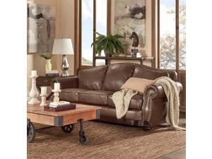 TRIBECCA HOME Myles Traditional Chocolate Bonded Leather Rolled Arm Sofa TRIBECCA HOME Myles Traditional Chocolate Bonded Leather Rolled Arm Sofa