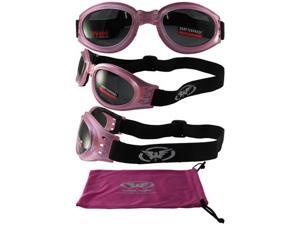 Global Vision Adventure Folding Motorcycle Goggles Gloss Pink Frames with Smoke Lenses Global Vision Adventure Folding Motorcycle Goggles Gloss Pink Frames with Smoke Lenses