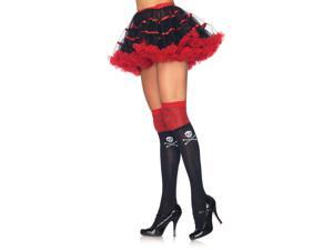 Striped Thigh Highs With Pirate Skull (adult) - Black/red - One-size Striped Thigh Highs With Pirate Skull (adult) - Black/red - One-size