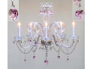Chandelier Lighting With Crystal Pink Hearts H25" X W24" Chandelier Lighting With Crystal Pink Hearts H25" X W24"