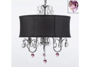 Crystal Chandelier Chandeliers With Large Black Shade and Pink Crystal Hearts! W18" H 22" - Perfect for Kids' and Girls Bedrooms! Crystal Chandelier Chandeliers With Large Black Shade and Pink Crystal Hearts! W18" H 22" - Perfect for Kids' and Girls Bedrooms!