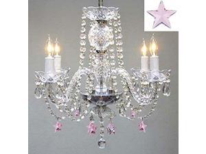 Empress Crystal(TM) Chandelier Lighting w/ Pink Crystal Stars! H 17" W17" - Nursery, Kids, Girls Bedrooms, Kitchen, Etc! Empress Crystal(TM) Chandelier Lighting w/ Pink Crystal Stars! H 17" W17" - Nursery, Kids, Girls Bedrooms, Kitchen, Etc!