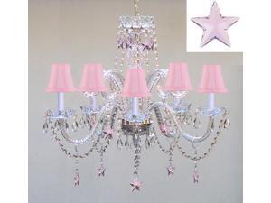 Empress Crystal(TM) Chandelier Lighting with Pink Crystal Stars H25" X W24" - Nursery, Kids, Girls Bedrooms, Kitchen, Etc! Empress Crystal(TM) Chandelier Lighting with Pink Crystal Stars H25" X W24" - Nursery, Kids, Girls Bedrooms, Kitchen, Etc!
