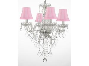New! Authentic All Crystal Chandelier Chandeliers Lighting With Pink Shades H22" x W17" New! Authentic All Crystal Chandelier Chandeliers Lighting With Pink Shades H22" x W17"